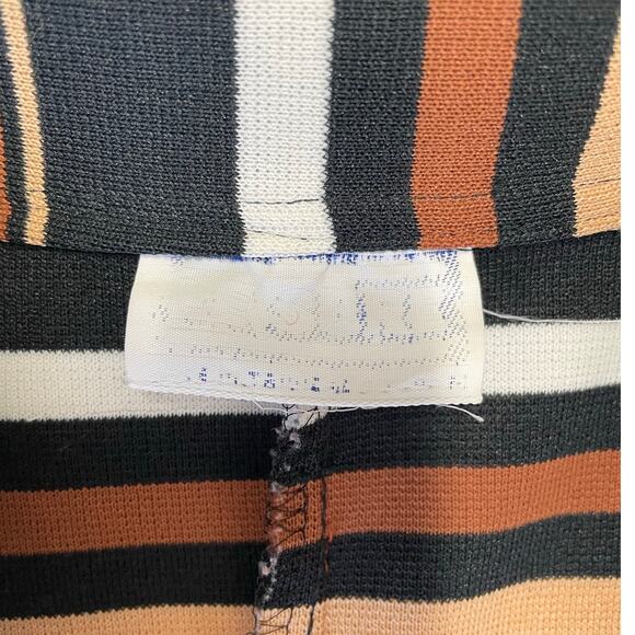 Vintage 60'-70's Brown Striped A-line Midi Twee Dress Size S / M V-Neck - Picture 7 of 10